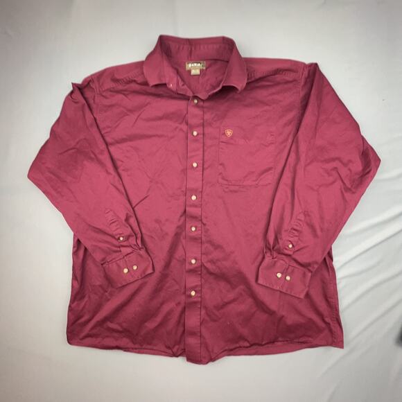 Ariat Burgundy Button Down Shirt 2XL Western Fit Long Sleeve Work Outdoors - Picture 2 of 7